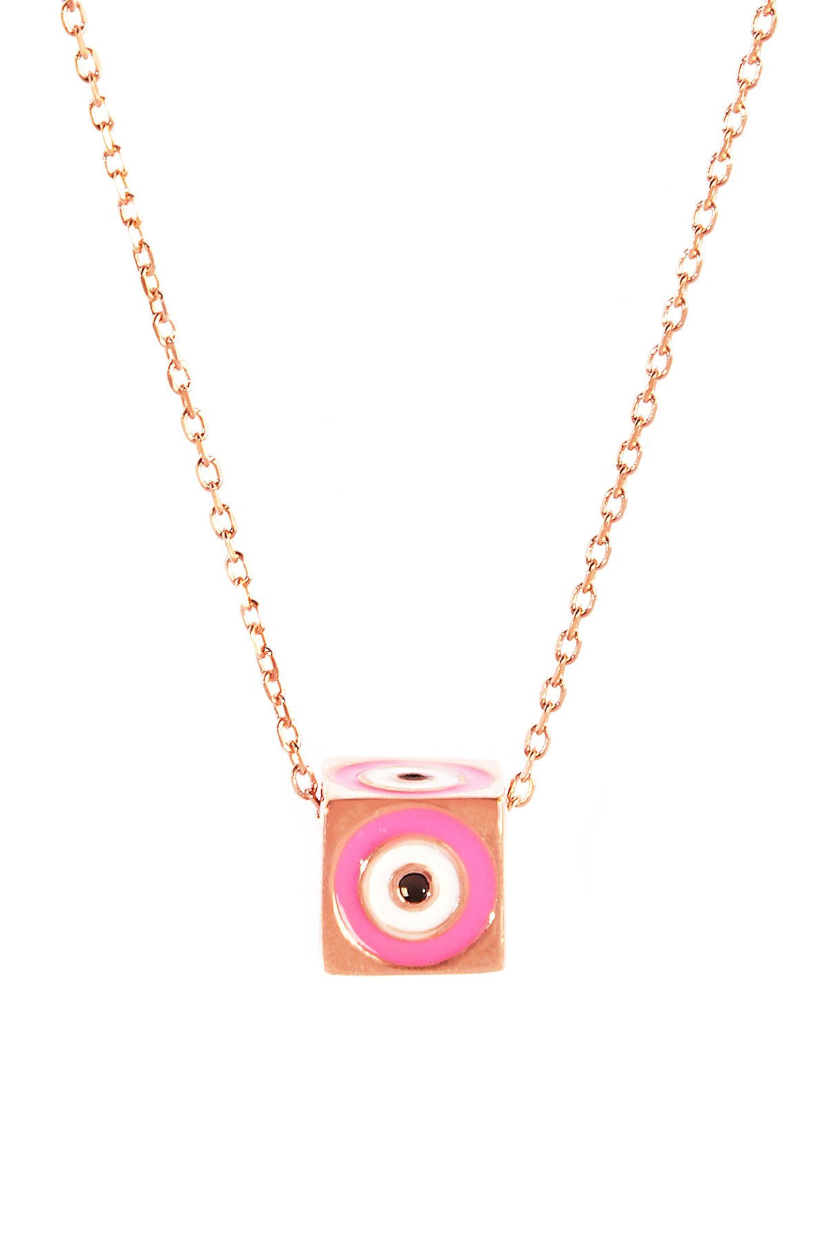 Pembe Küp Nazar Kolye - Rose