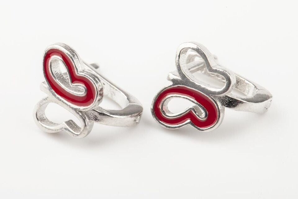 Kelebek Kırmızı Mineli Kız Çocuk 925 Ayar Gümüş Küpe