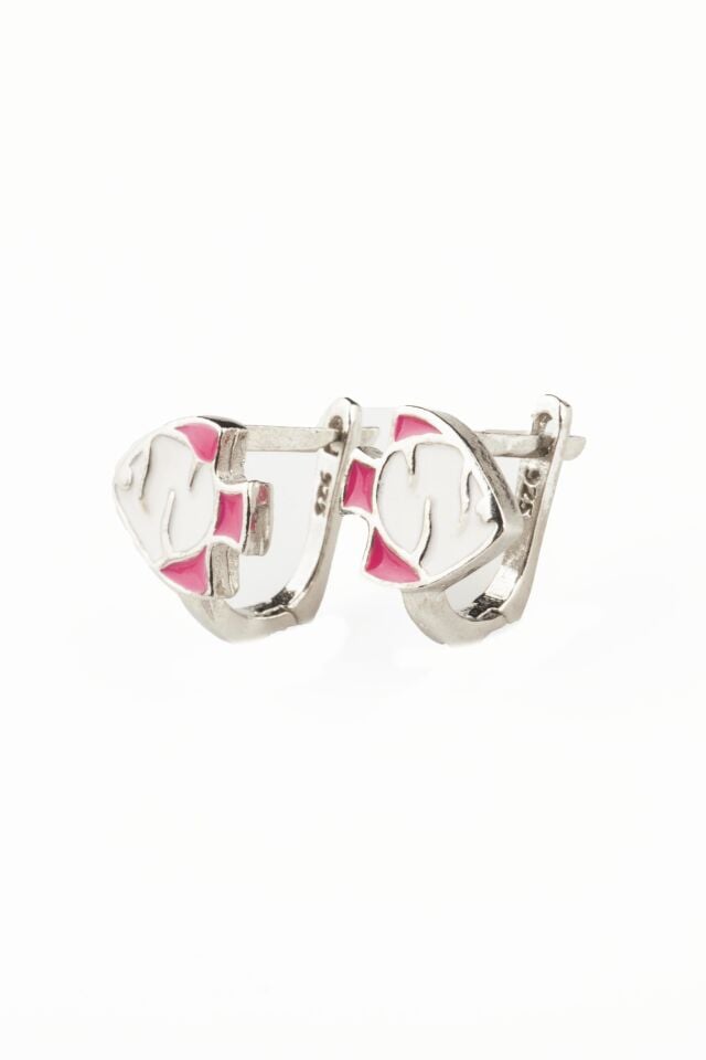 Balık Model Pembe Beyaz Mineli Kız Çocuk 925 Ayar Gümüş Küpe