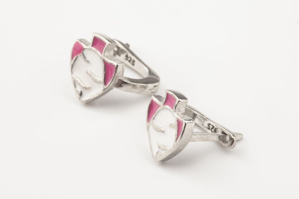 Balık Model Pembe Beyaz Mineli Kız Çocuk 925 Ayar Gümüş Küpe