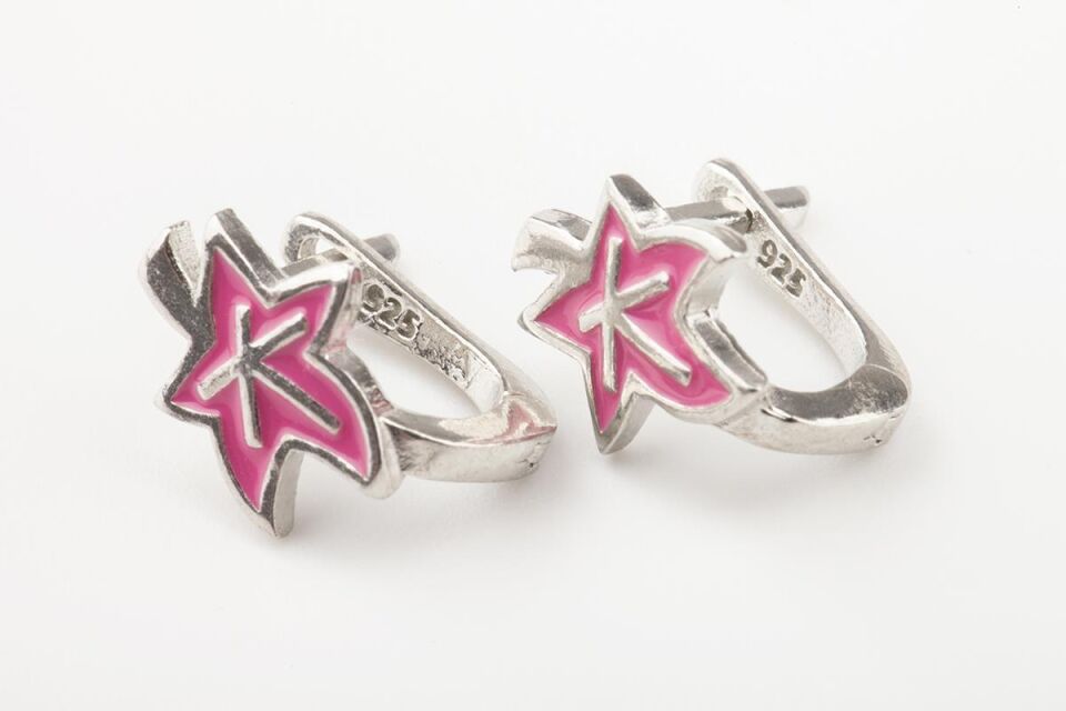 Pembe Yaprak Model  Mineli Kız Çocuk 925 Ayar Gümüş Küpe