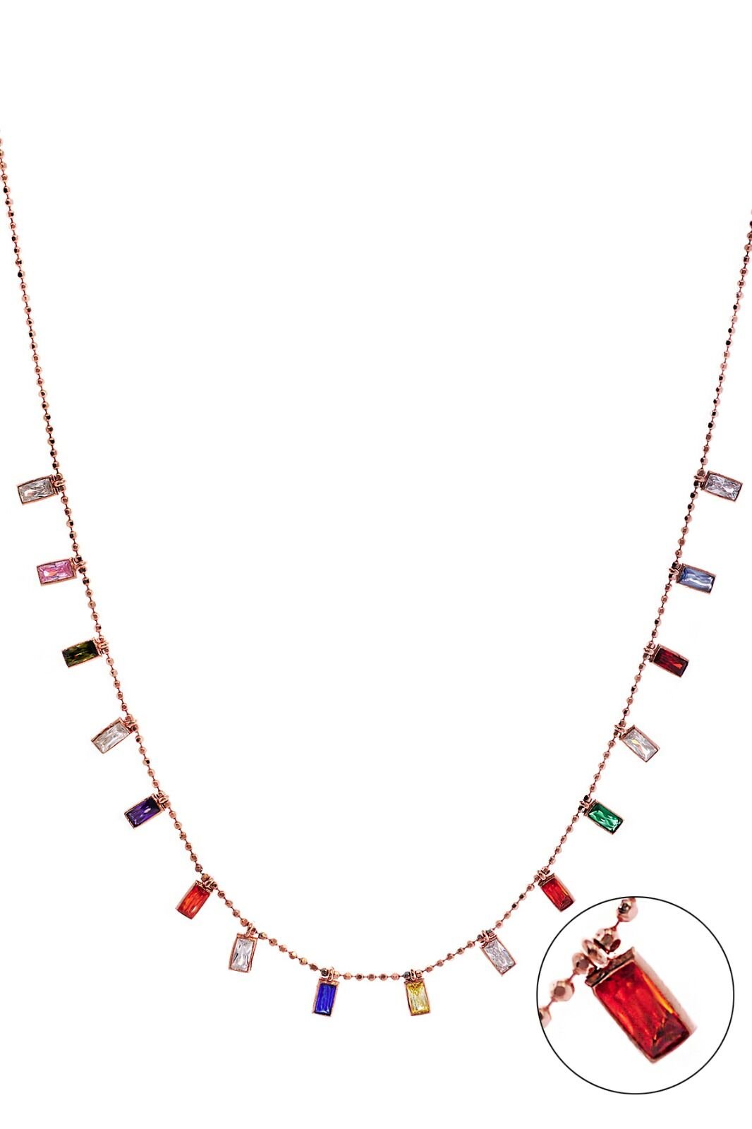Dikdörtgen Renkli Kolye - Rose
