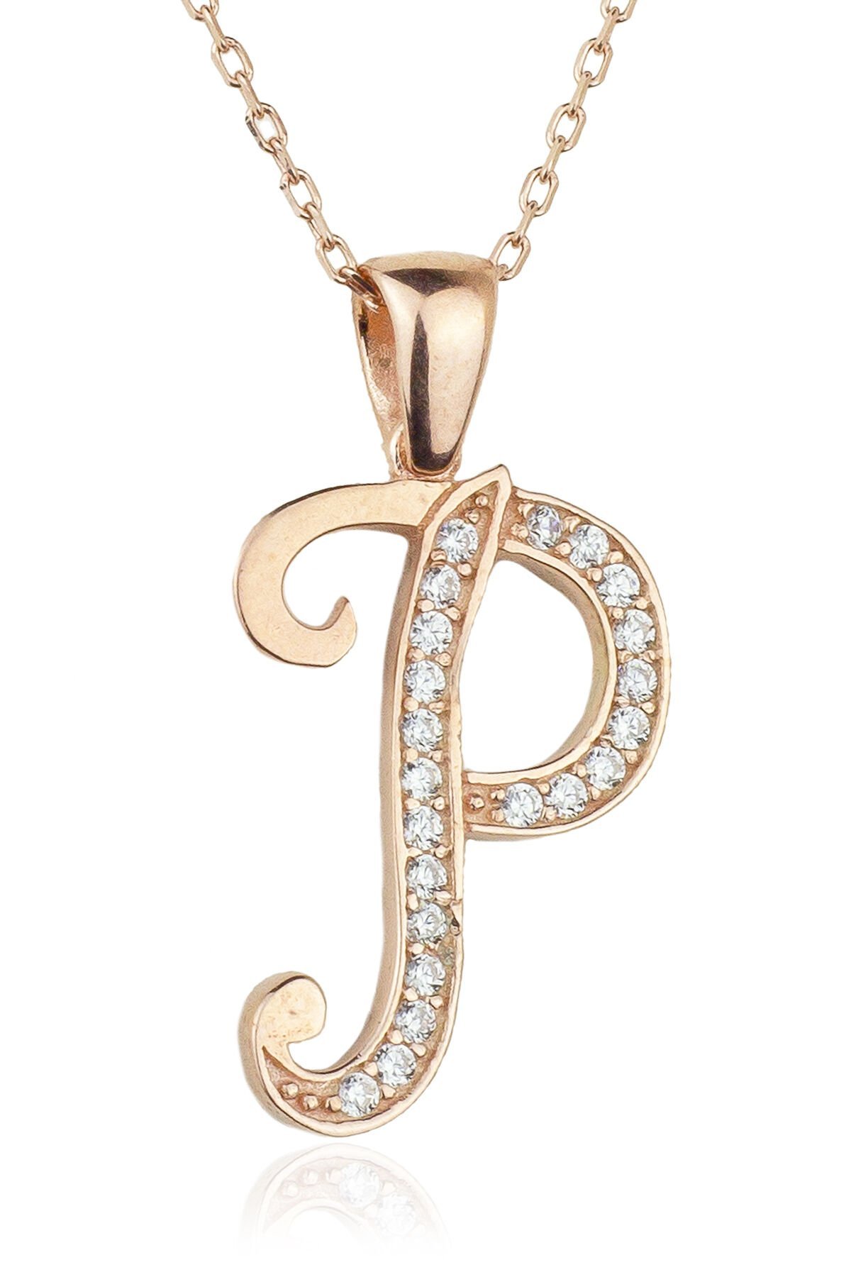 Harf Kolye 925 Ayar P Harfi Gümüş Kolye - Rose