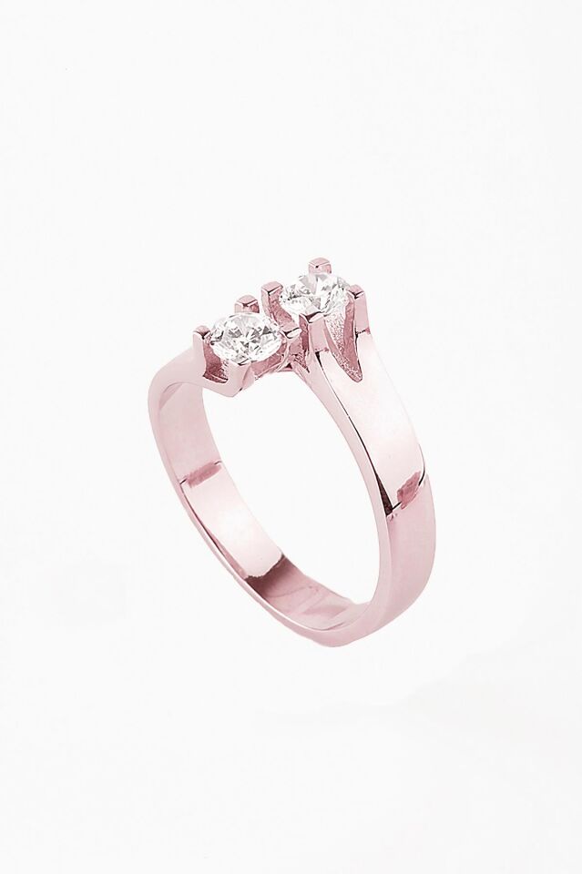 Çift Tek Taş  Pırlanta Görünümlü 925 Ayar Gümüş Yüzük