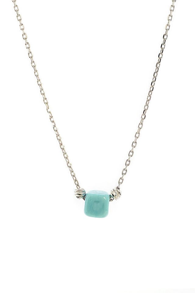 Mavi Kareli Kolye - Gümüş Rengi