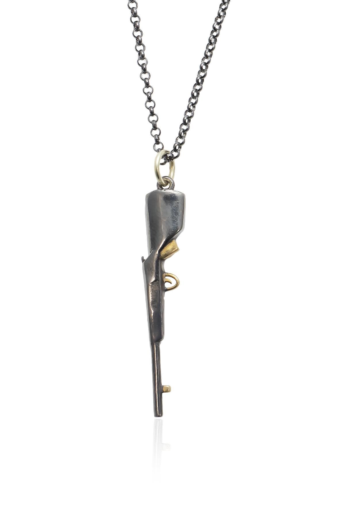 Erkek Model Siyah Renk 925 Ayar Gümüş Kolye