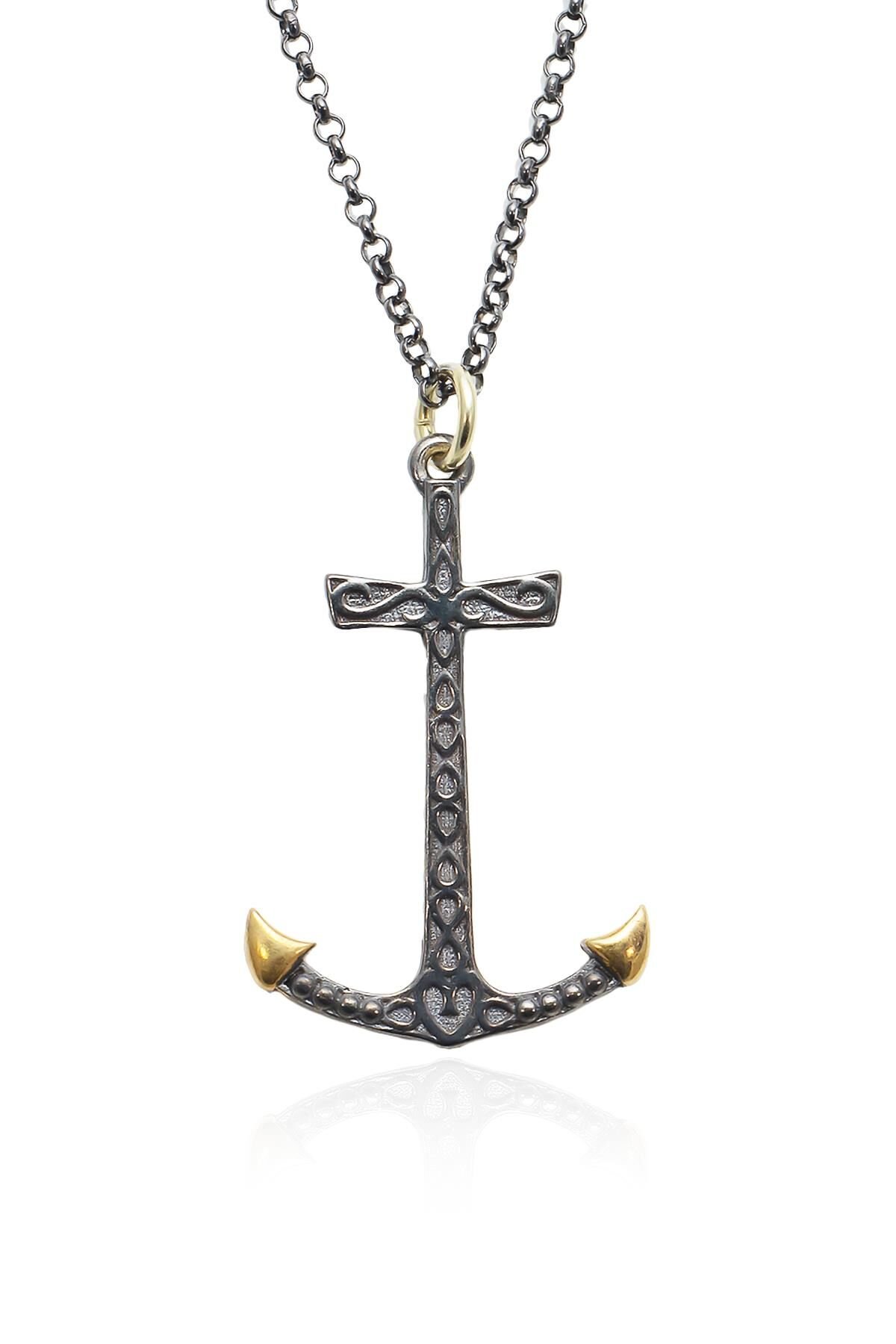 Gemici Çapası Büyük Boy Siyah Renk Denizci Çapası Erkek Model 925 Ayar Gümüş Kolye