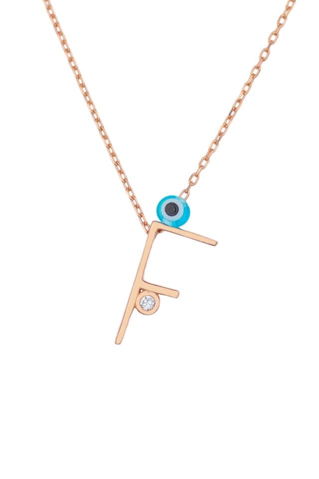 Harf Kolye 925 Ayar F Harfi Gümüş Kolye - Rose