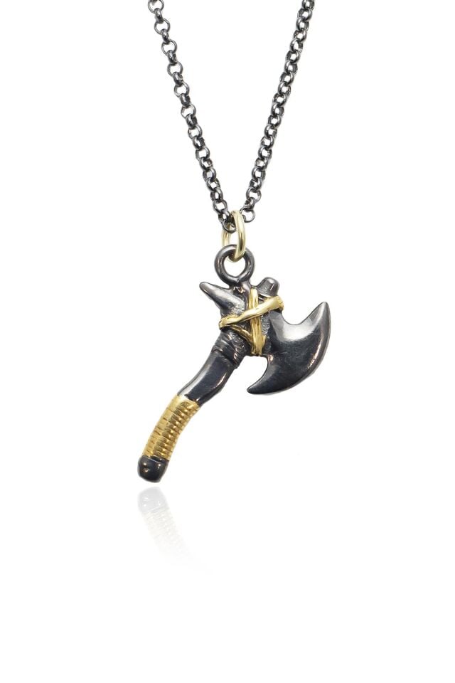 Balta Model Siyah Renk 925 Ayar Gümüş Erkek Kolye