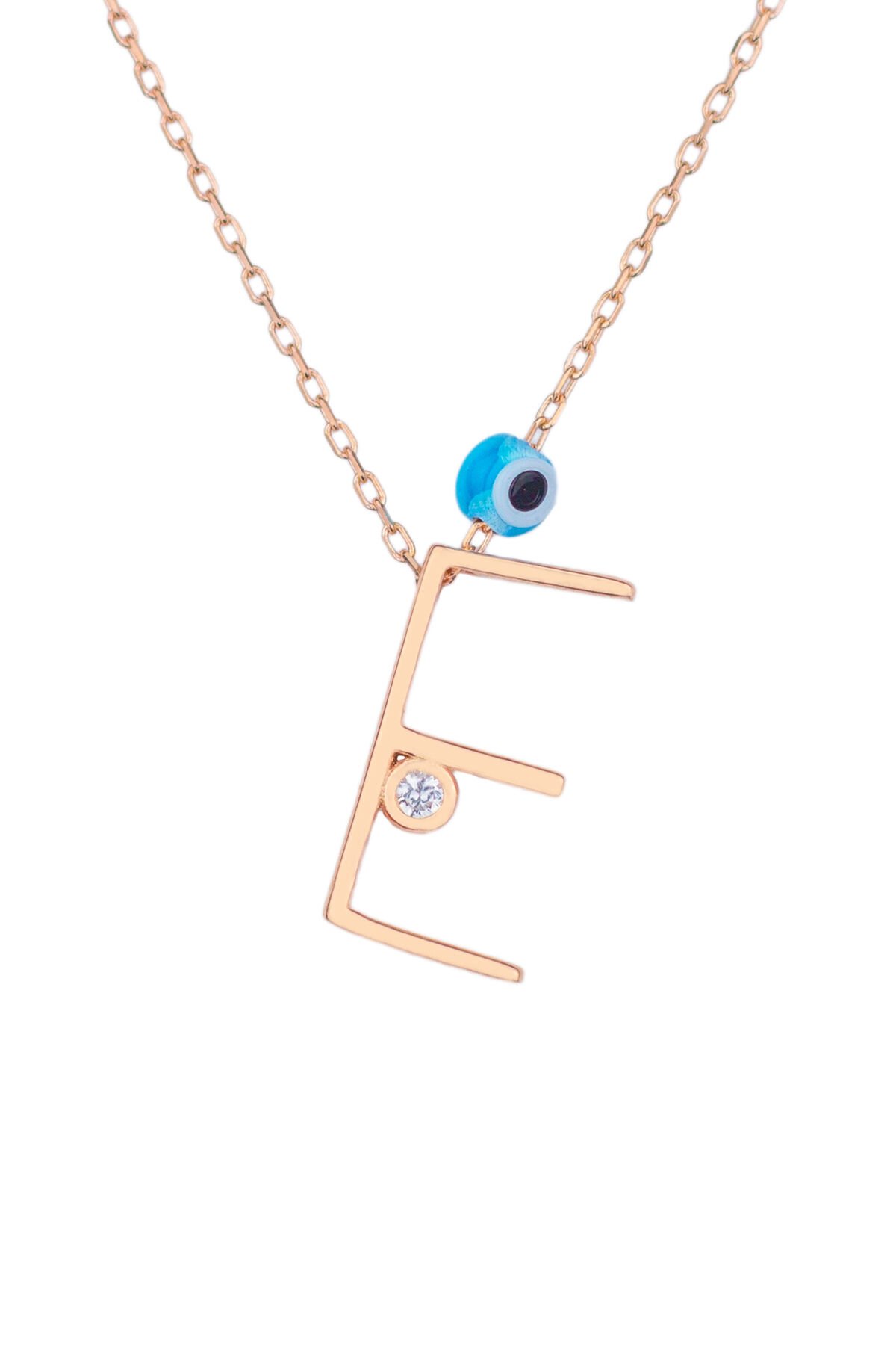 Harf Kolye 925 Ayar E Harfi Gümüş Kolye - Rose