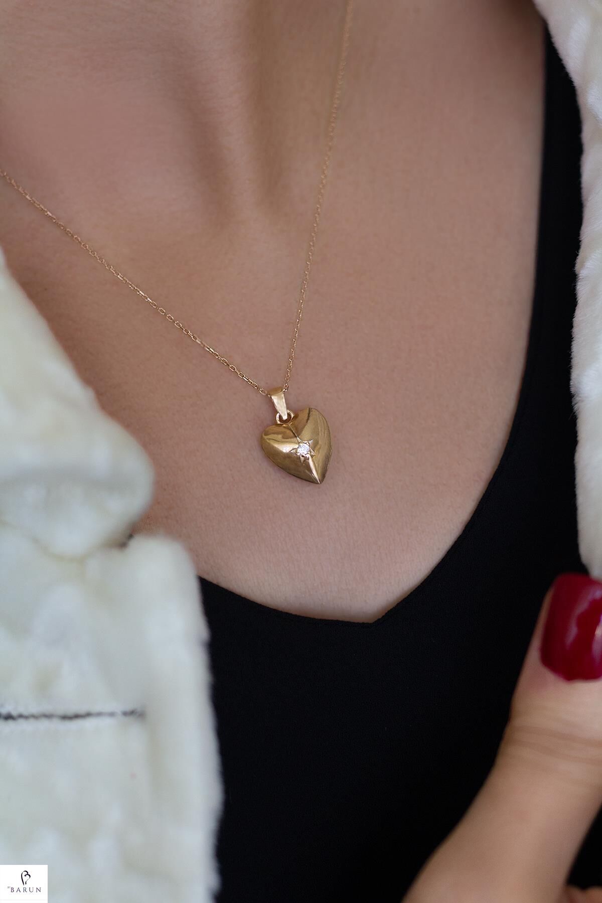 Kalp Gümüş Kolye - Sarı