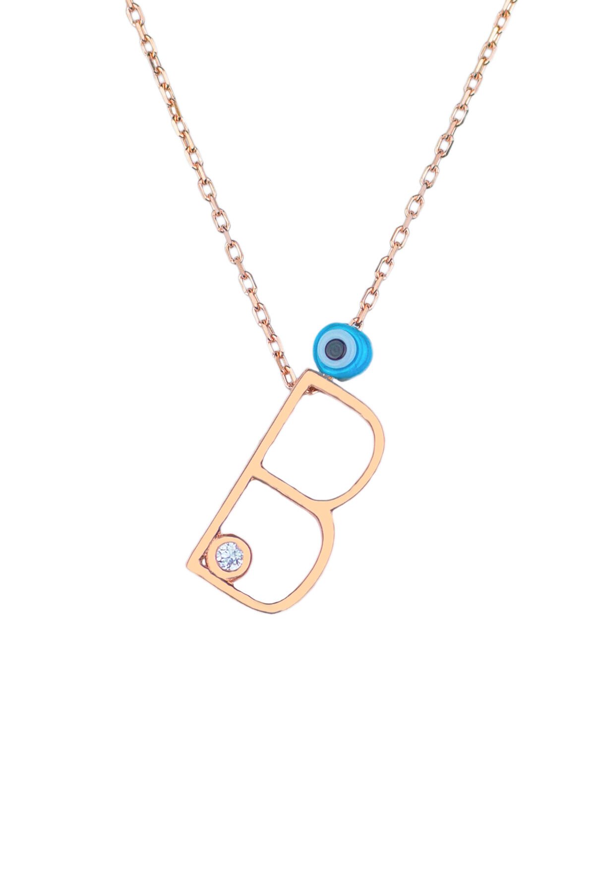 Harf Kolye 925 Ayar B Harfi Gümüş Kolye - Rose