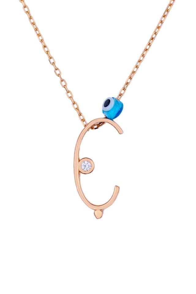 Harf Kolye 925 Ayar Ç Harfi Gümüş Kolye - Rose