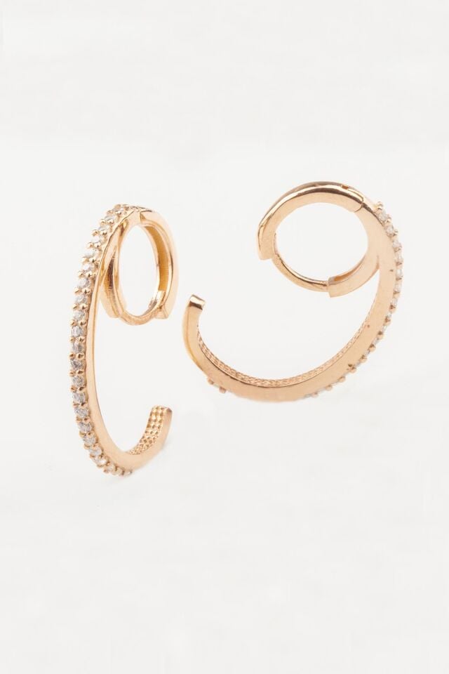 Yuvarlak Beyaz Zirkon Taşlı 925 Ayar Gümüş Tasarım Halka Küpe