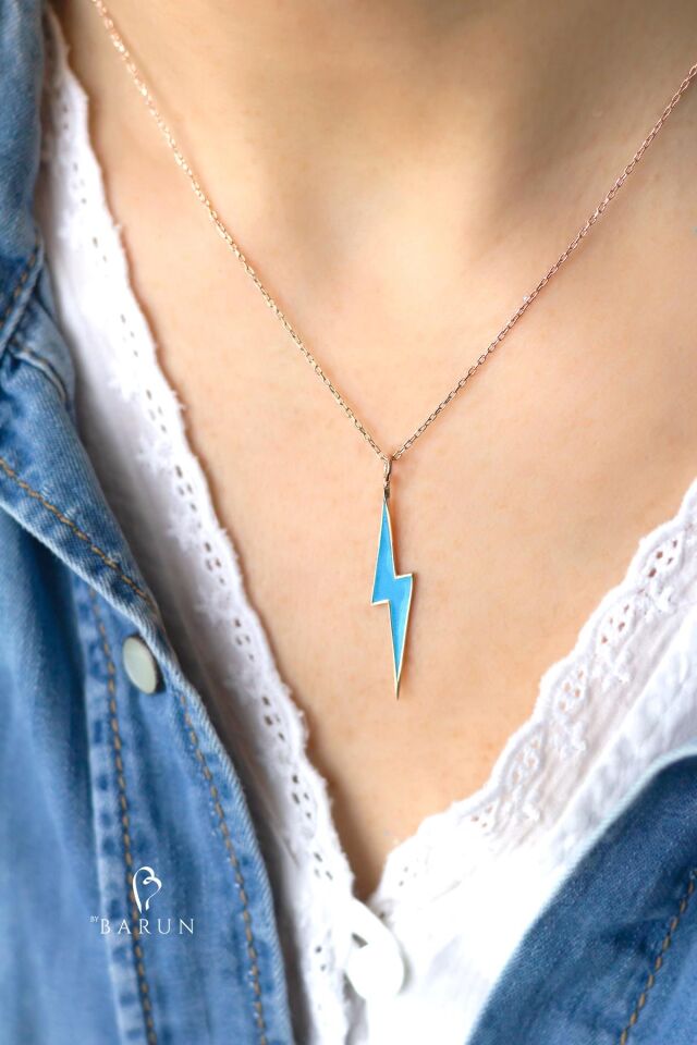 Neon Şimşek Model Mineli 925 Ayar Gümüş Kolye