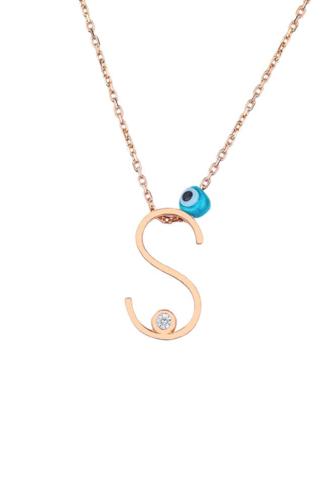 Harf Kolye 925 Ayar S Harfi Gümüş Kolye - Rose