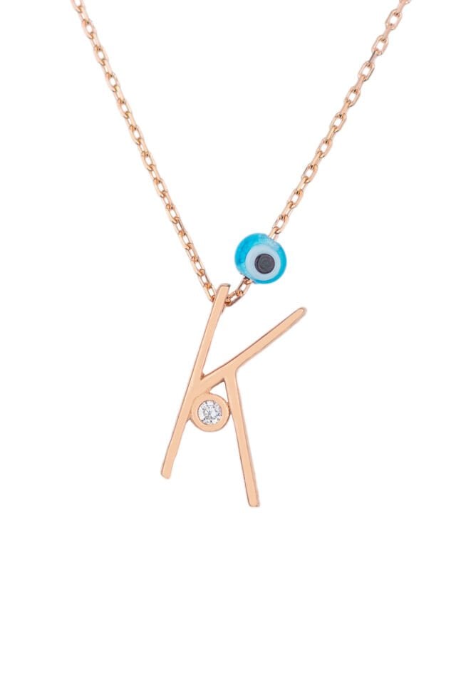 Harf Kolye 925 Ayar K Harfi Gümüş Kolye - Rose