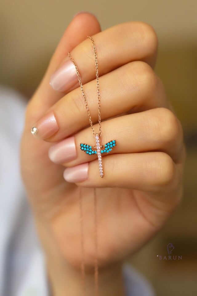 Mikail Meleği Renkli Mavi Beyaz Siyah Taşlı 925 Ayar Gümüş Kolye