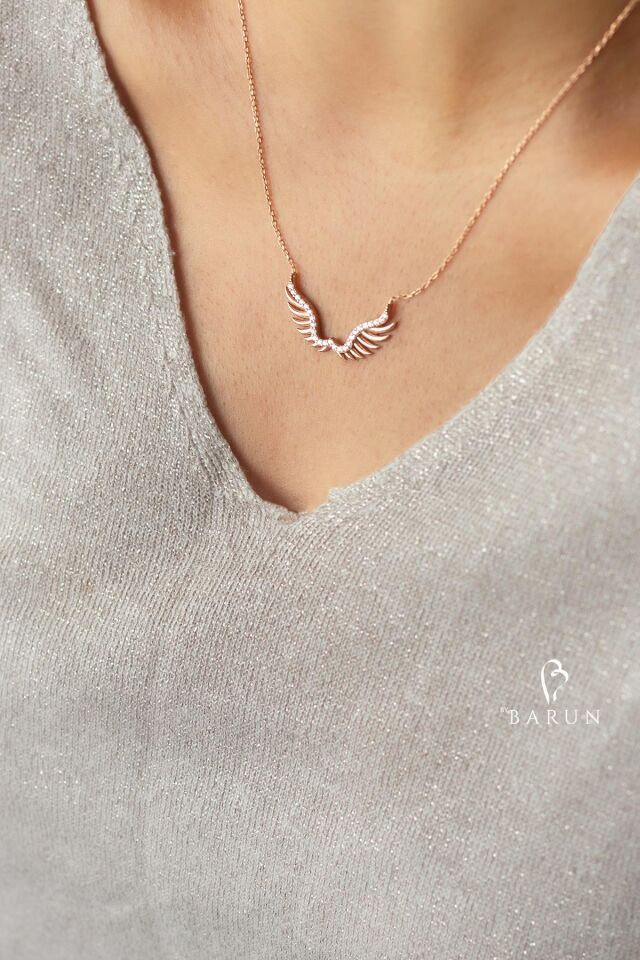 Melek Kanadı Beyaz Taşlı 925 Ayar Gümüş Kolye