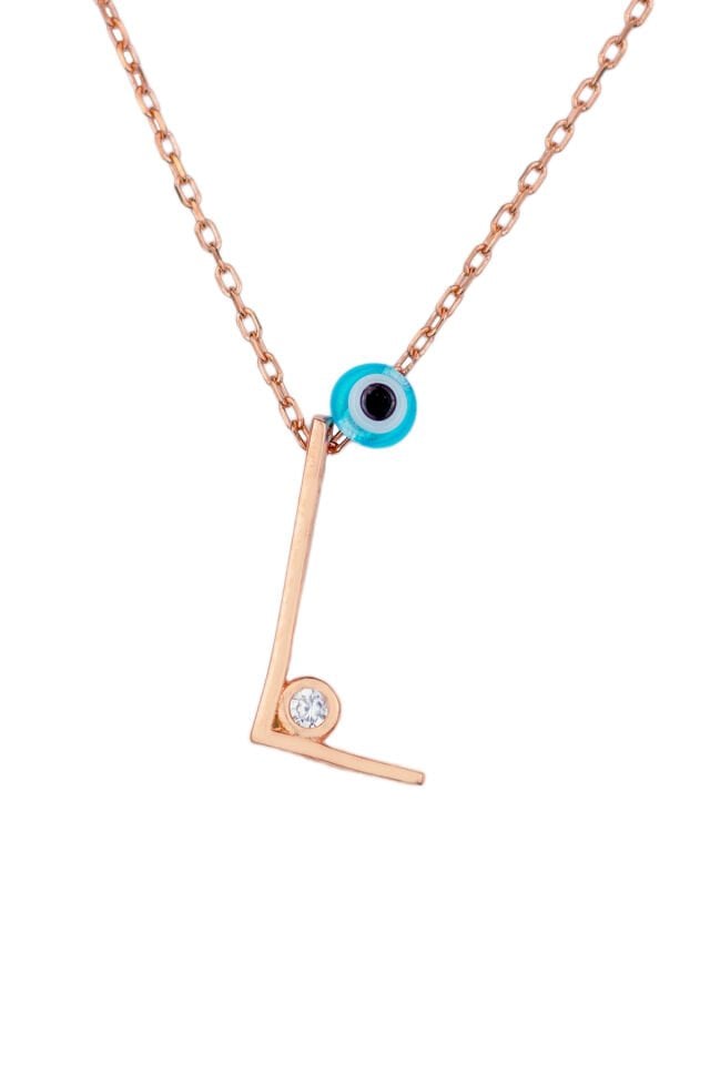 Harf Kolye 925 Ayar L Harfi Gümüş Kolye - Rose