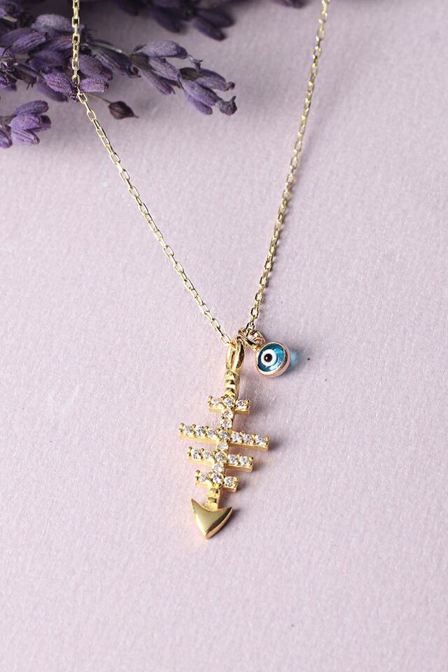 Balık Kılçığı Model Beyaz Taşlı 925 Ayar Gümüş Kolye