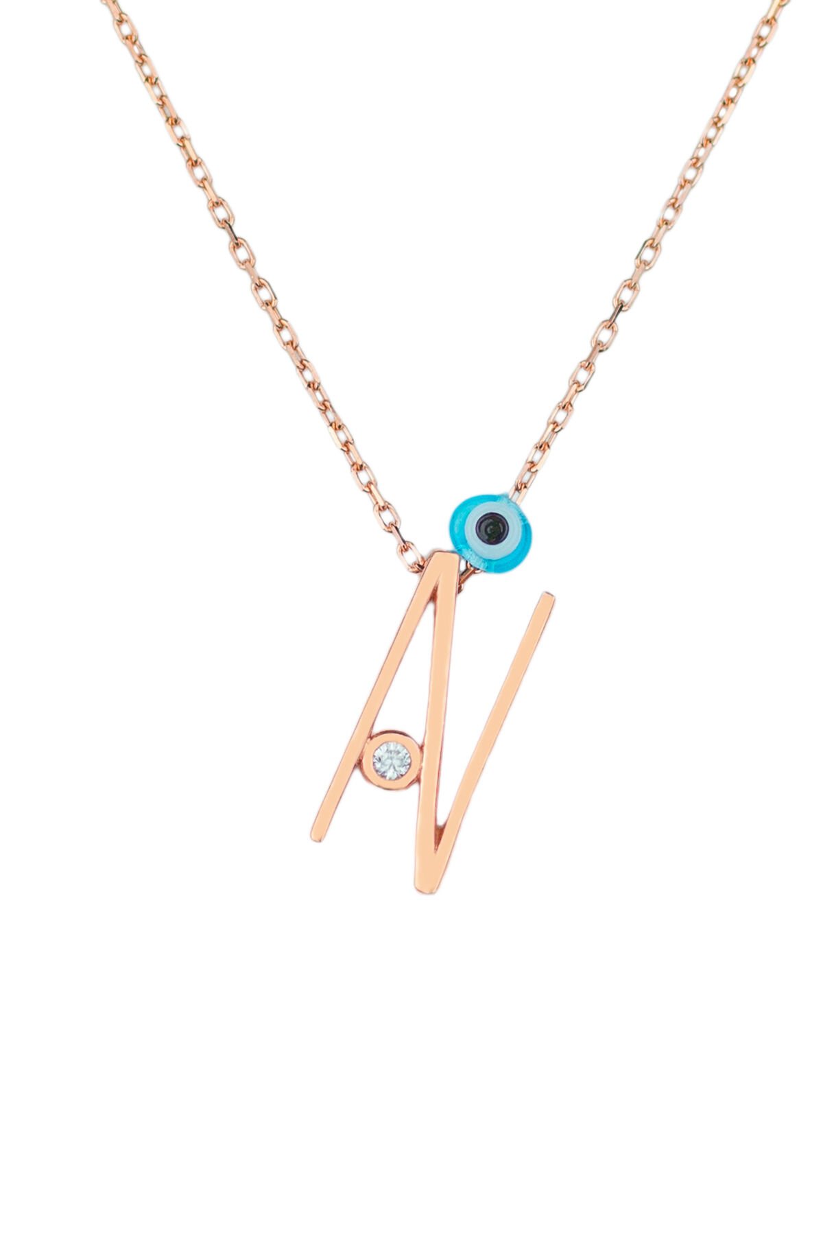 Harf Kolye 925 Ayar N Harfi Gümüş Kolye - Rose