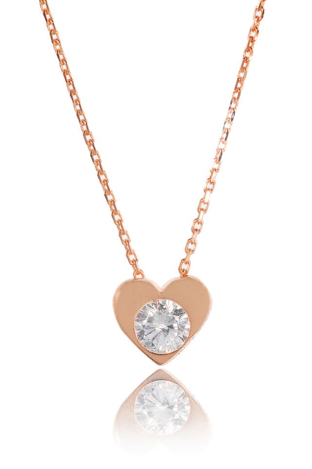 Kalpli Tek Taş Kolye - Rose