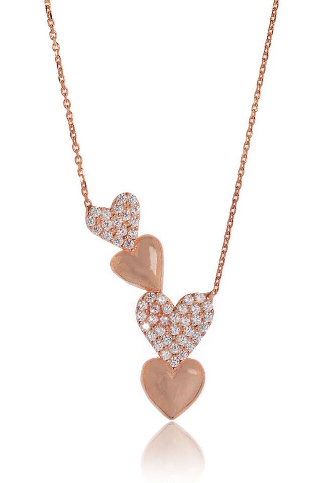 4'lü Kalp Kolye - Rose