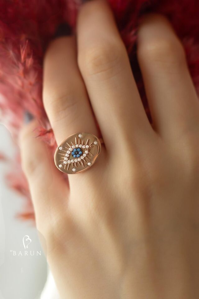 Göz Nazar  Plaka Model 925 Ayar Ayarlanabilir Gümüş Yüzük