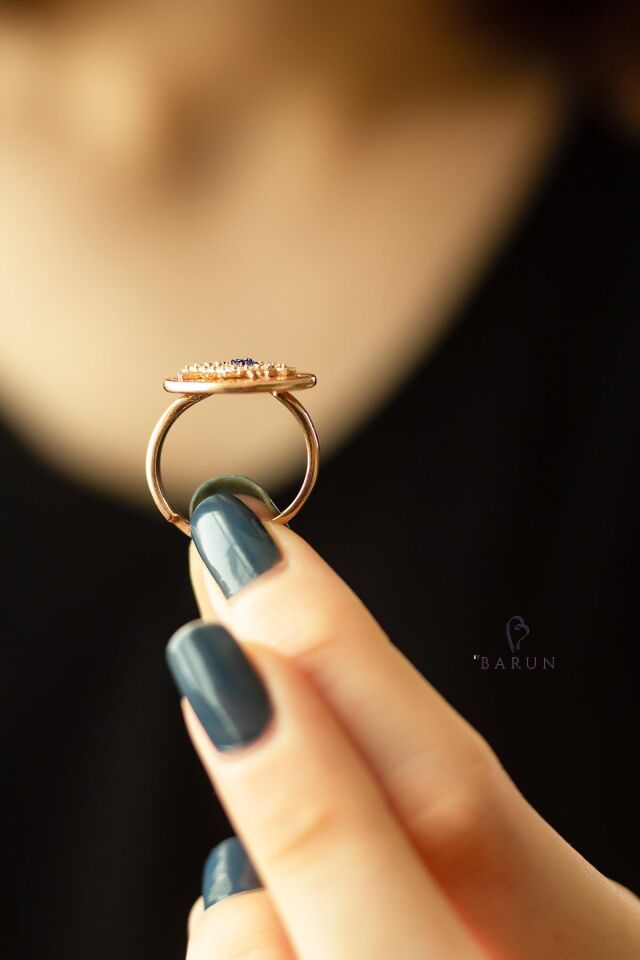 Göz Nazar  Plaka Model 925 Ayar Ayarlanabilir Gümüş Yüzük