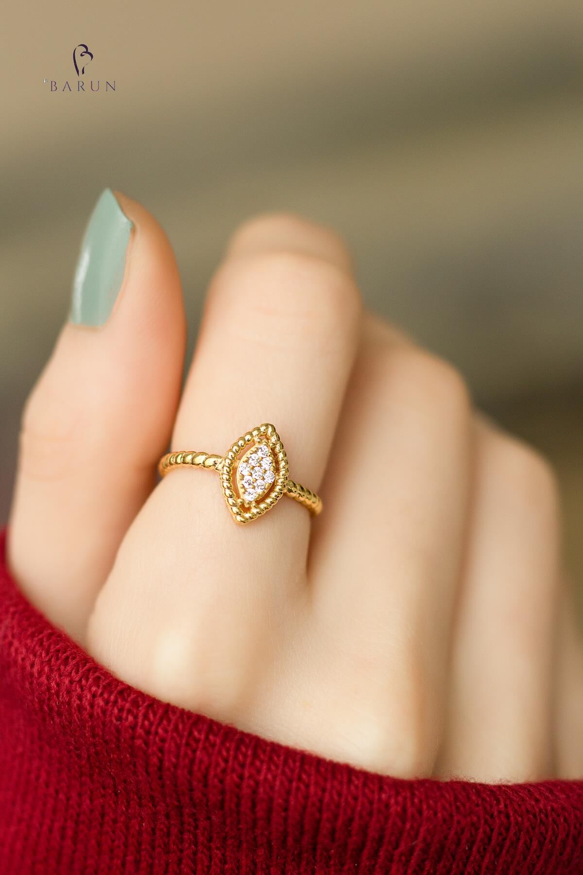 Yuvarlak Taşlı Ayarlanabilir 925 Ayar Mekik Yüzük