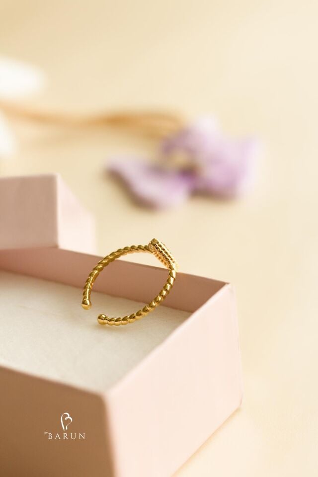 Yuvarlak Taşlı Ayarlanabilir 925 Ayar Mekik Yüzük