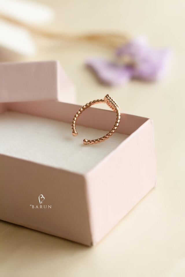 Yuvarlak Taşlı Ayarlanabilir 925 Ayar Mekik Yüzük