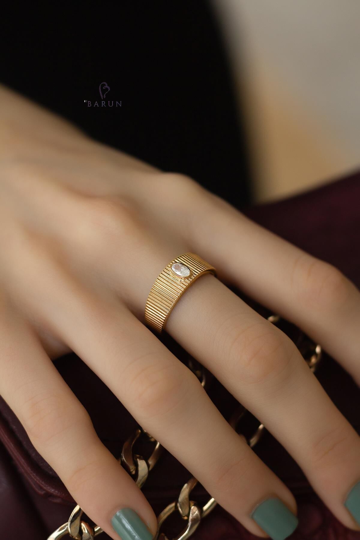 Tek Taş Kalın Model Ayarlanabilir 925 Ayar Yuvarlak Gümüş Yüzük;