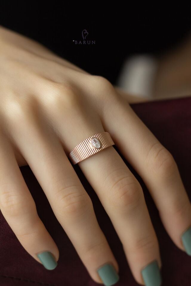 Tek Taş Kalın Model Ayarlanabilir 925 Ayar Yuvarlak Gümüş Yüzük;