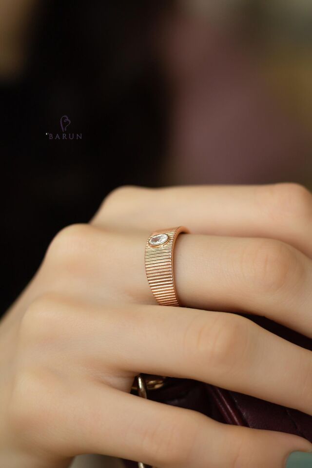 Tek Taş Kalın Model Ayarlanabilir 925 Ayar Yuvarlak Gümüş Yüzük;