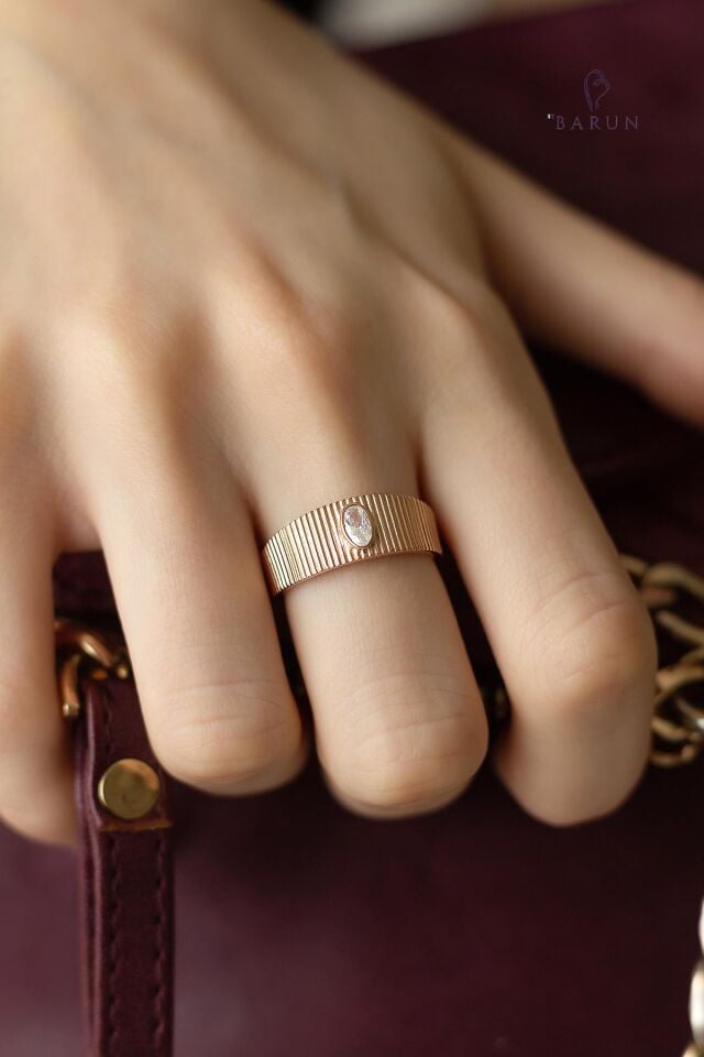 Tek Taş Kalın Model Ayarlanabilir 925 Ayar Yuvarlak Gümüş Yüzük;