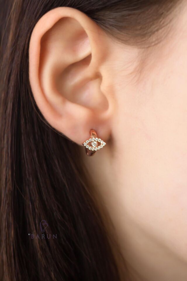 Göz Model Beyaz Zirkon Taşlı Yuvarlak 925 Ayar Gümüş Mini Küpe