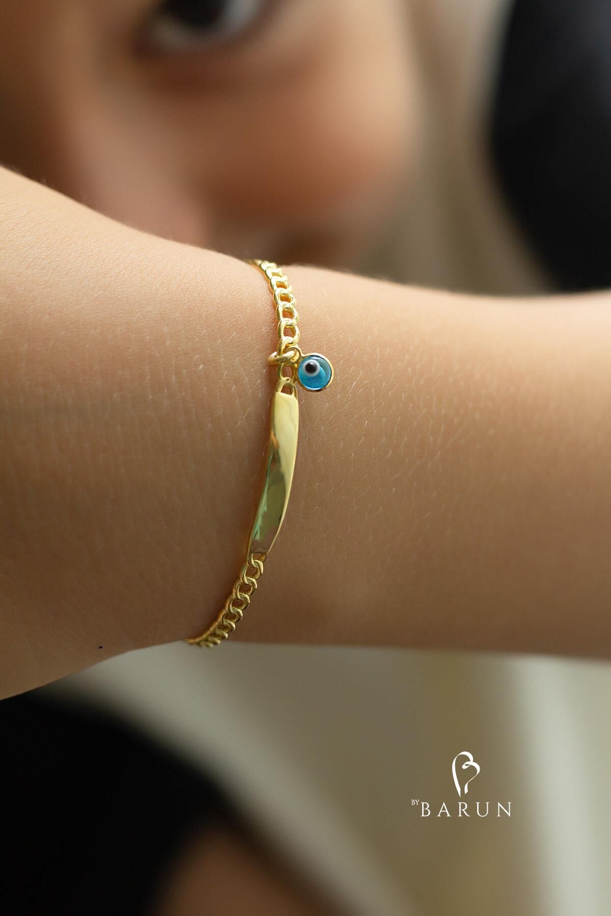 925 Ayar Gümüş Göz Nazar Bebek Kız Çocuk Erkek Çocuk Künye Bileklik