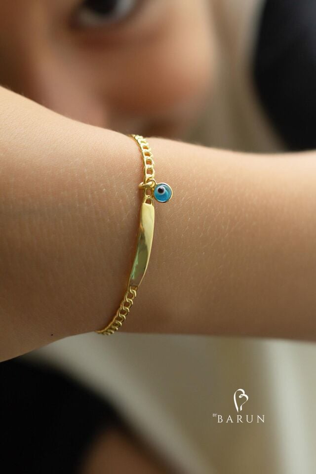 925 Ayar Gümüş Göz Nazar Bebek Kız Çocuk Erkek Çocuk Künye Bileklik