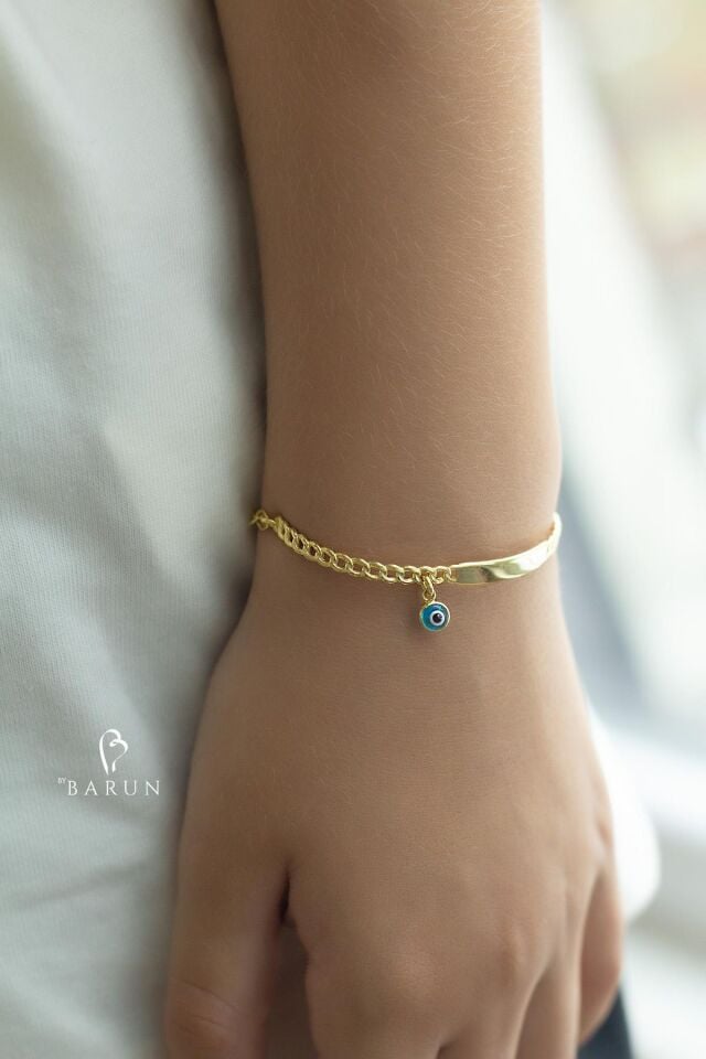 925 Ayar Gümüş Göz Nazar Bebek Kız Çocuk Erkek Çocuk Künye Bileklik