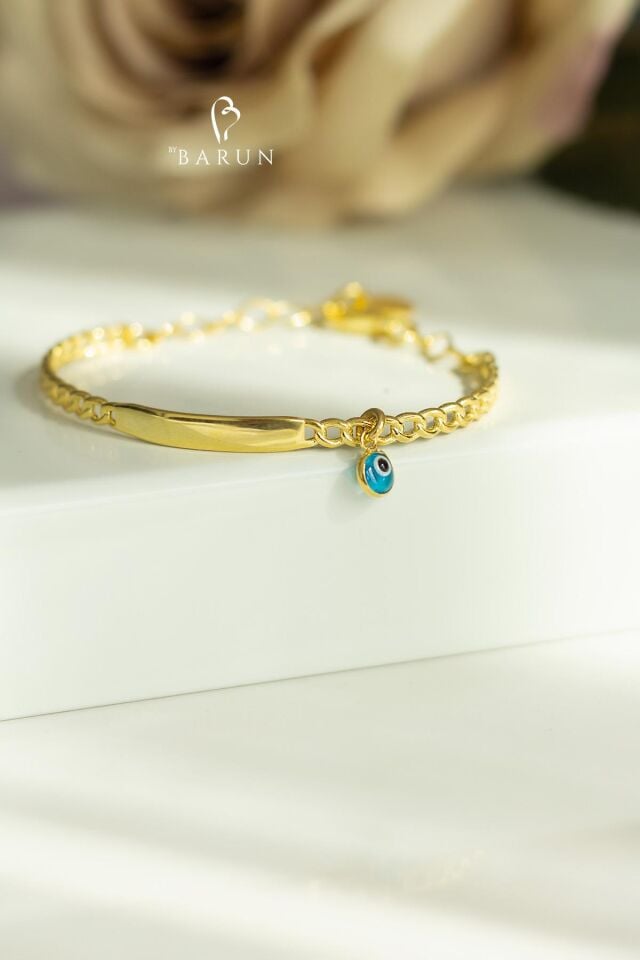 925 Ayar Gümüş Göz Nazar Bebek Kız Çocuk Erkek Çocuk Künye Bileklik