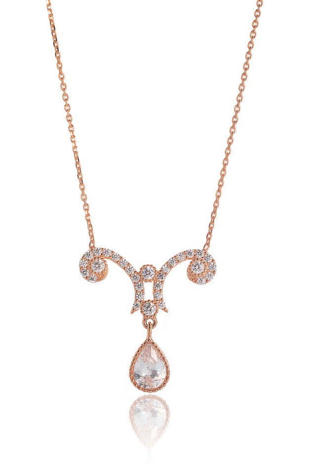 Beyaz Safirli Damla Kolye - Rose