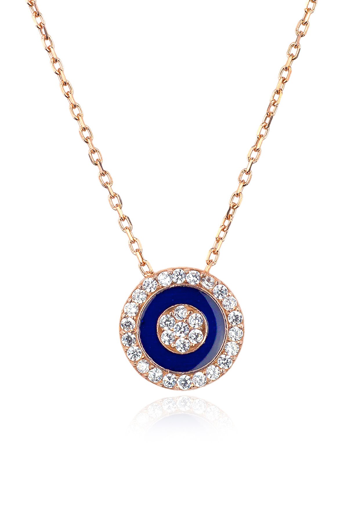 Yuvarlak Taşlı Lacivert Kolye - Rose