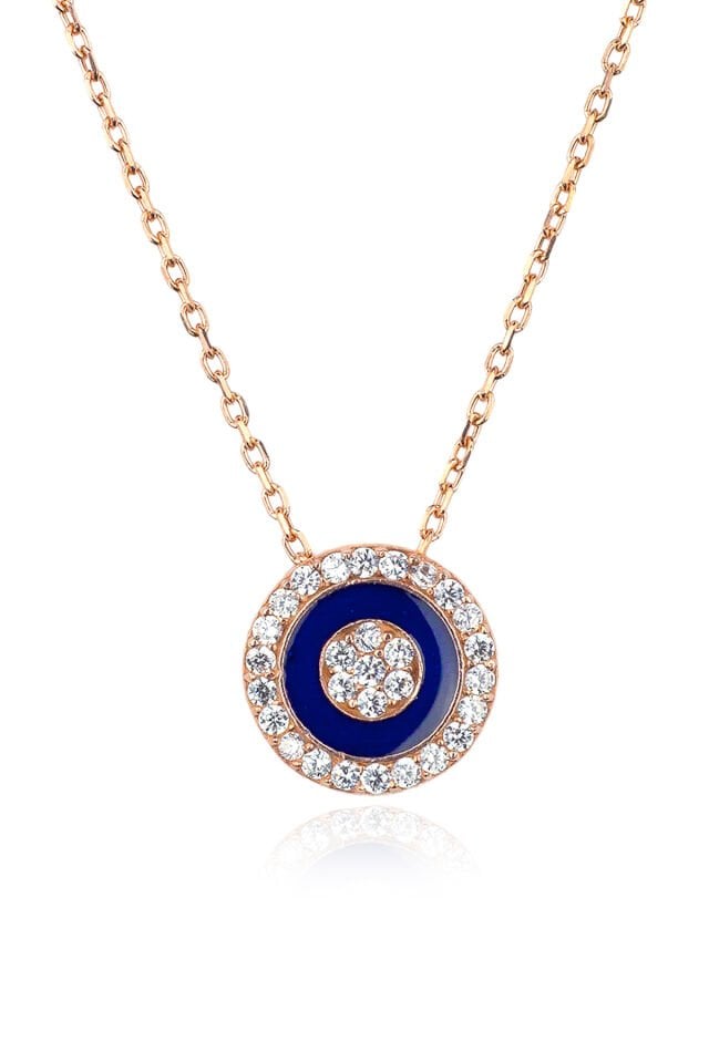 Yuvarlak Taşlı Lacivert Kolye - Rose