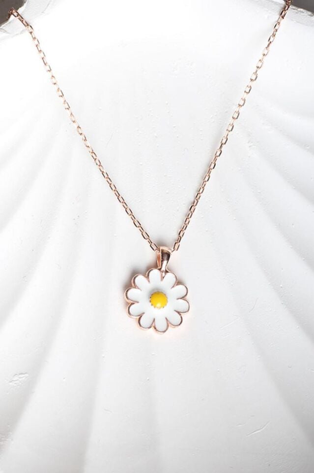 Papatya Kolye Beyaz Mineli 925 Ayar Rose Küçük Gümüş Kolye