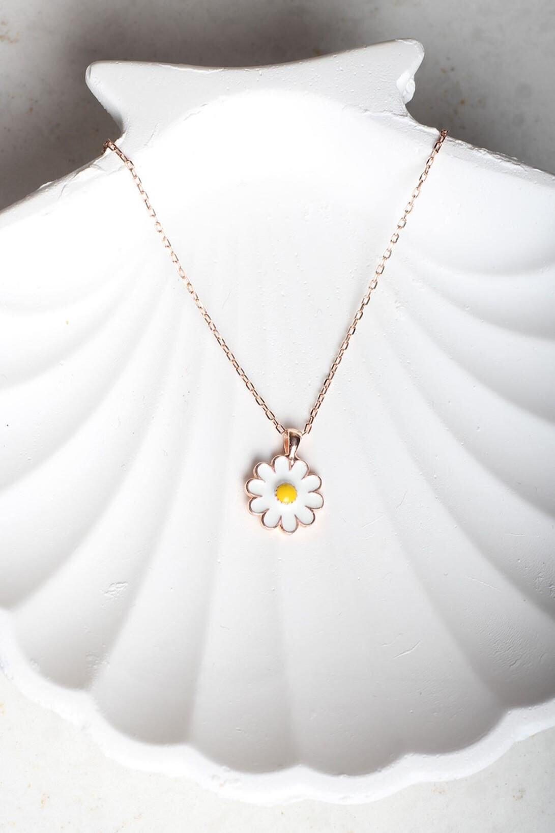 Papatya Kolye Beyaz Mineli 925 Ayar Rose Küçük Gümüş Kolye