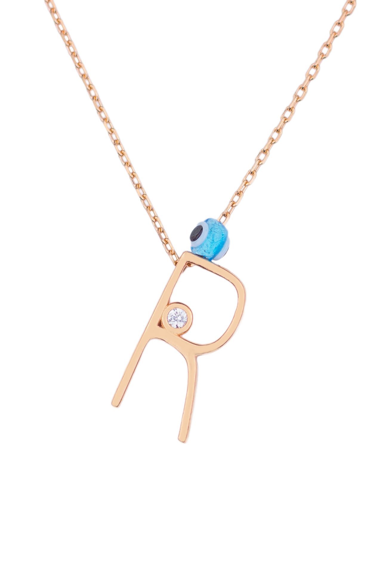 Harf Kolye 925 Ayar R Harfi Gümüş Kolye - Rose