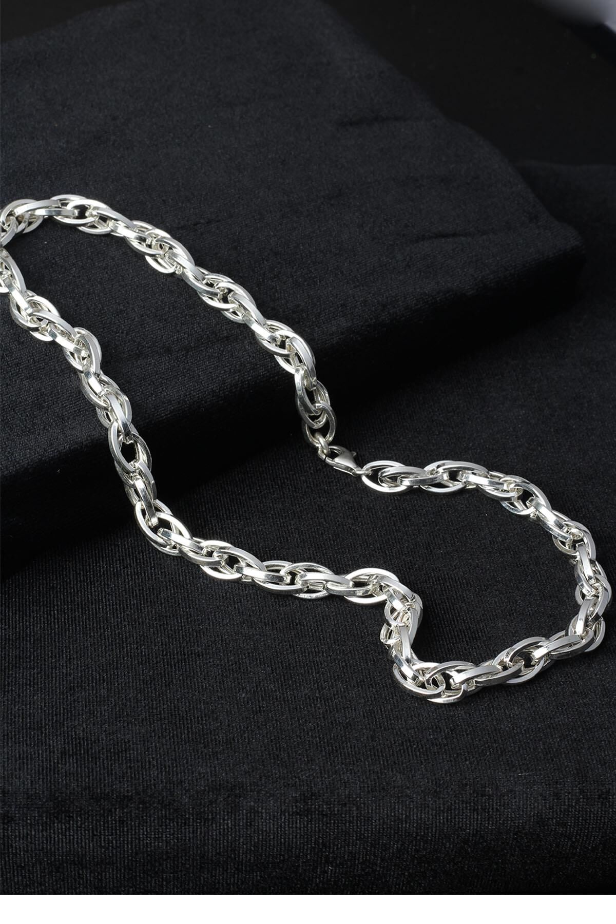 Kalın Zincir Yuvarlak Halka Oval Model 925 Ayar Gümüş Kolye