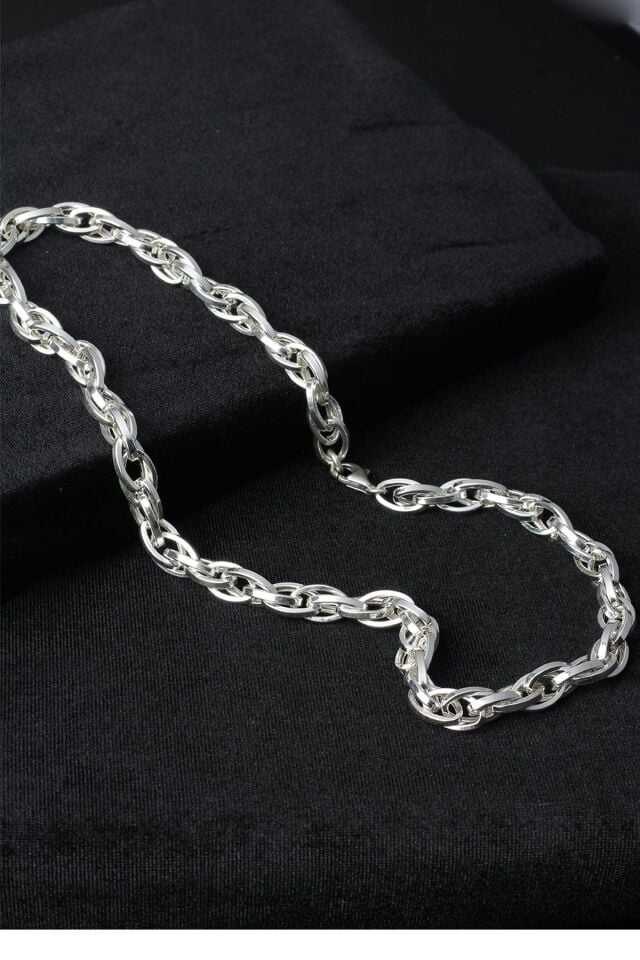 Kalın Zincir Yuvarlak Halka Oval Model 925 Ayar Gümüş Kolye